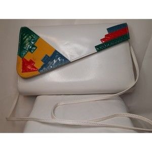 Vintage DiVina Colorblock Snakeskin and Leather Purse Handbag 1980's Vibe